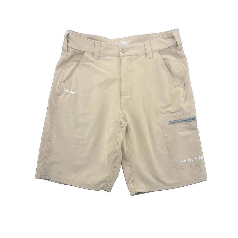 Huk Fishing Shorts Mens M Khaki Tan Performance Quick Dry Cargo Outdoor Boat